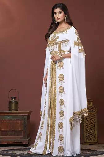 White moroccan embroidery party wedding kaftan