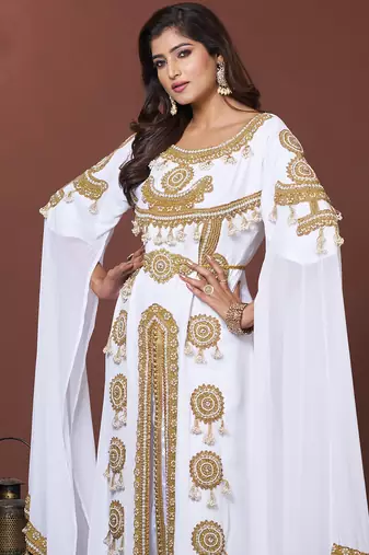 White moroccan embroidery party wedding kaftan