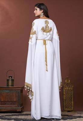 White moroccan embroidery party wedding kaftan 5