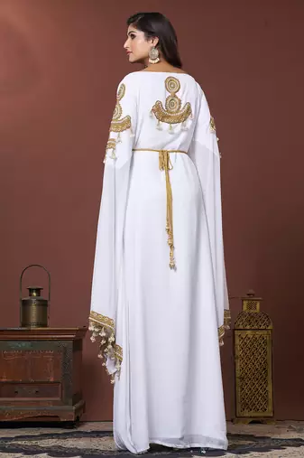 White moroccan embroidery party wedding kaftan
