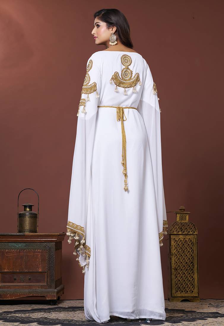 White moroccan embroidery party wedding kaftan