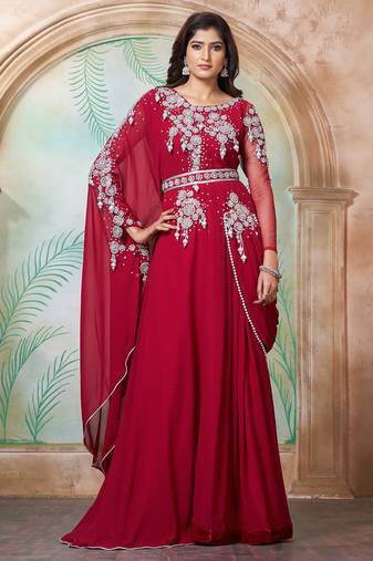Maroon designer wedding party dress