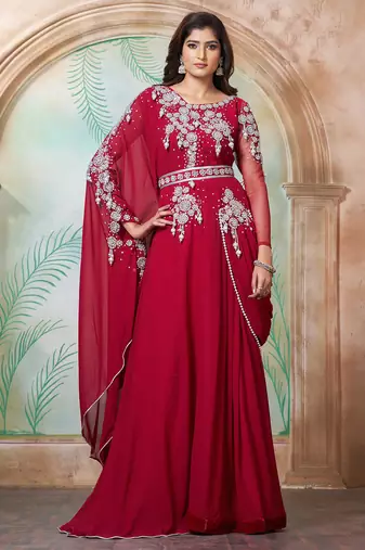 Maroon designer wedding party dress