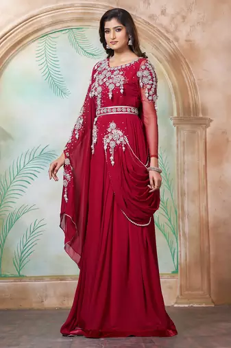 Maroon designer wedding party dress