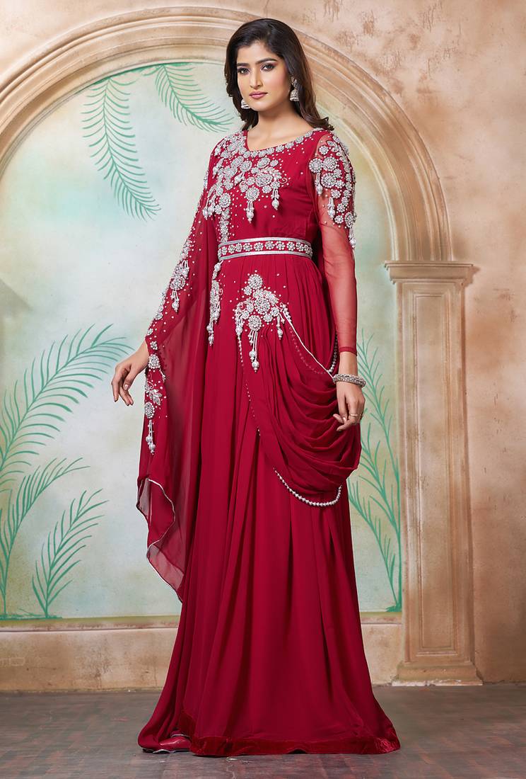 Maroon designer wedding party dress