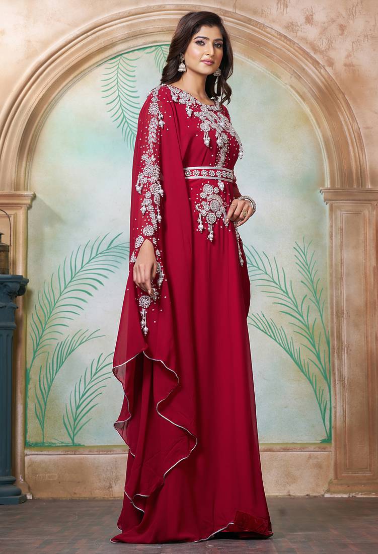 Maroon designer wedding party dress