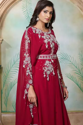 Maroon designer wedding party dress