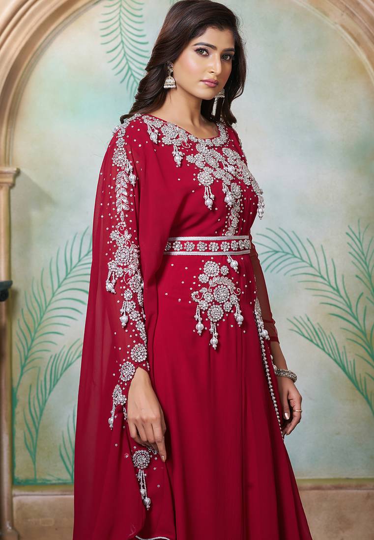 Maroon designer wedding party dress