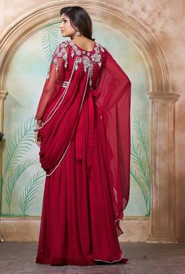Maroon designer wedding party dress 5