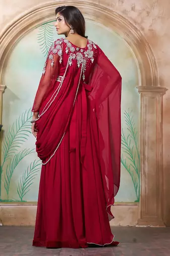 Maroon designer wedding party dress