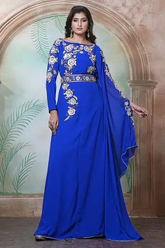 Royal blue moroccan wedding party wear kaftan
