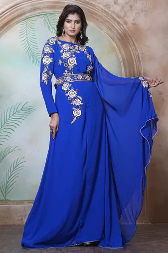 Royal blue moroccan wedding party wear kaftan