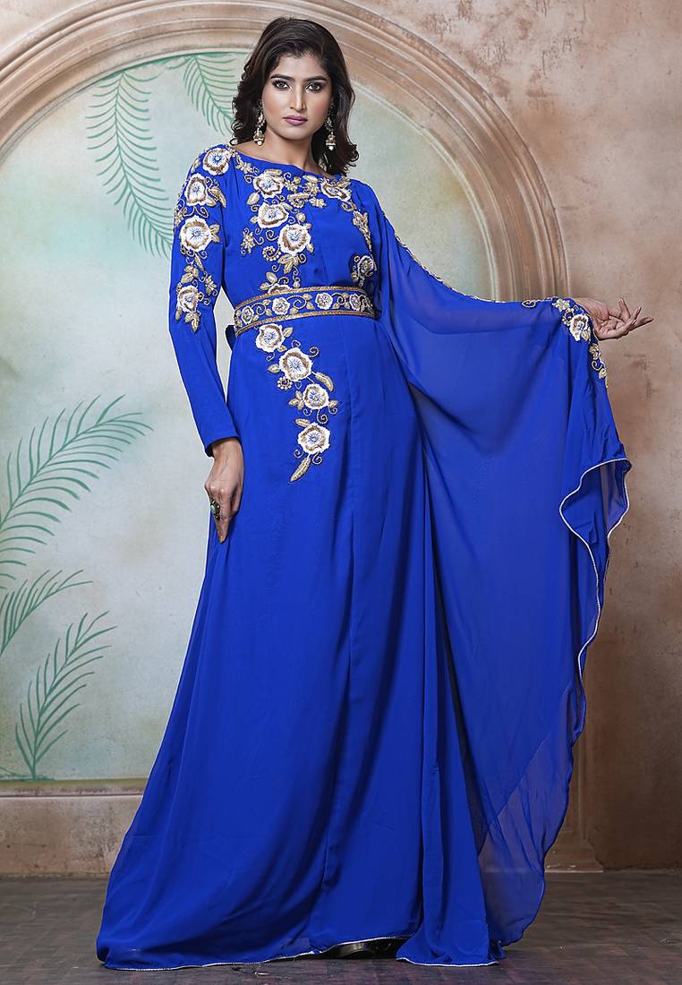 Royal blue moroccan wedding party wear kaftan