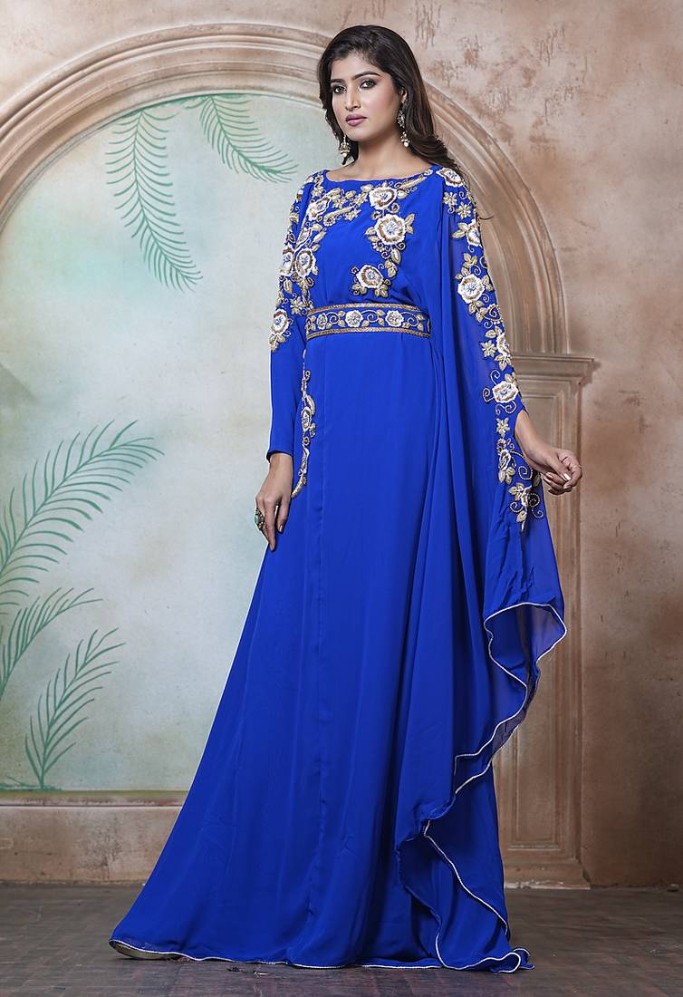 Royal blue moroccan wedding party wear kaftan