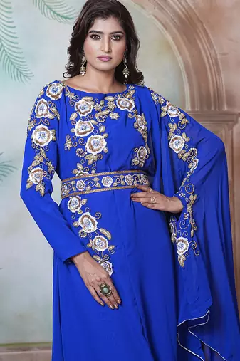 Royal blue moroccan wedding party wear kaftan
