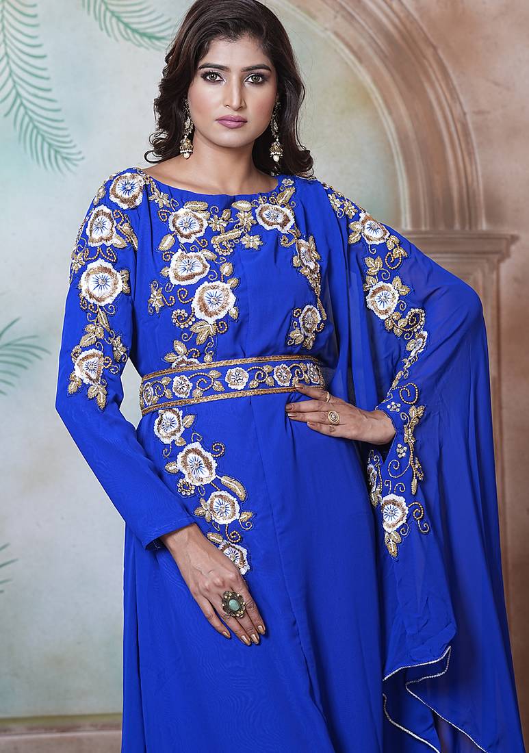 Royal blue moroccan wedding party wear kaftan