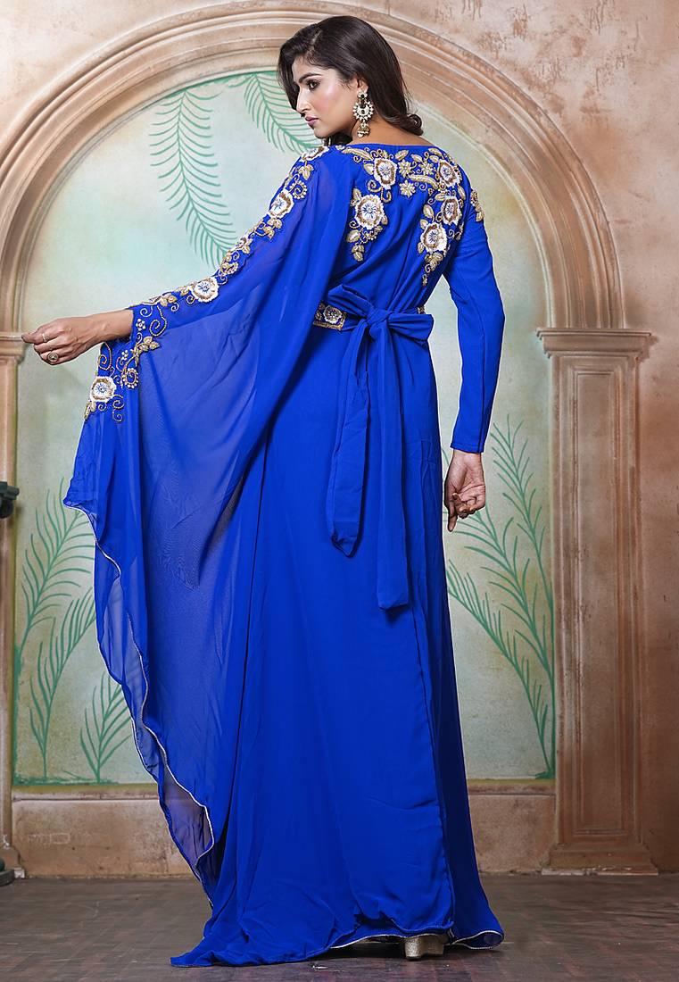 Royal blue moroccan wedding party wear kaftan
