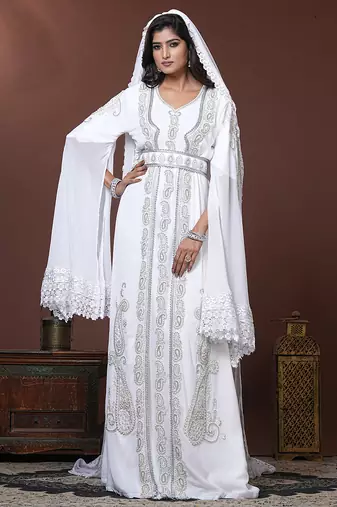White moroccan islamic wedding designer caftan