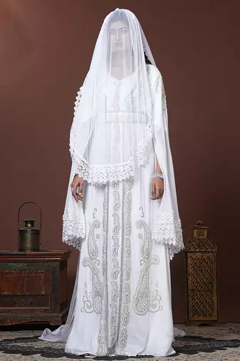 White moroccan islamic wedding designer caftan