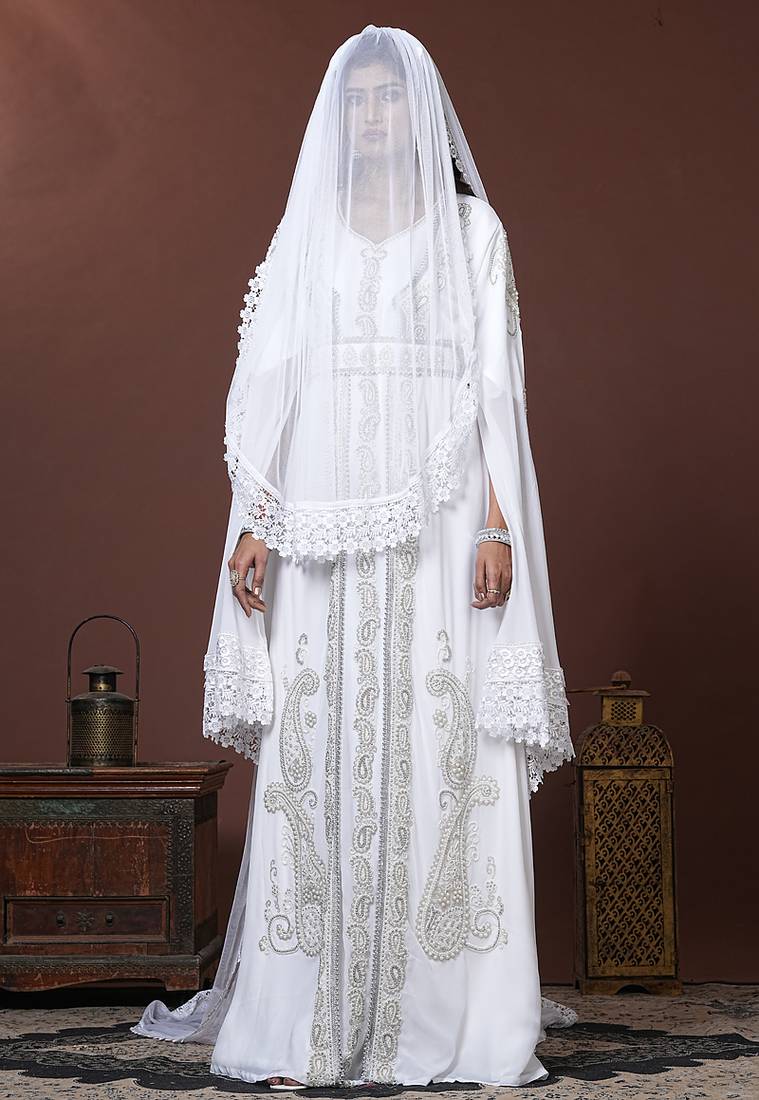 White moroccan islamic wedding designer caftan