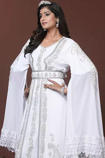 White moroccan islamic wedding designer caftan