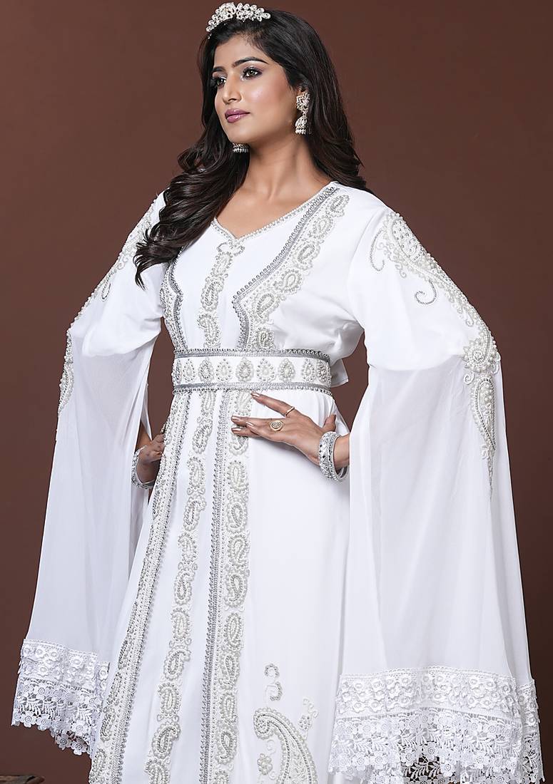 White moroccan islamic wedding designer caftan