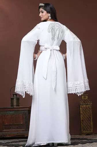 White moroccan islamic wedding designer caftan