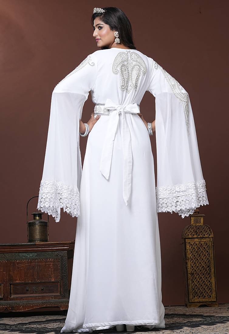 White moroccan islamic wedding designer caftan