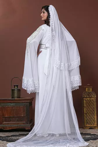 White moroccan islamic wedding designer caftan