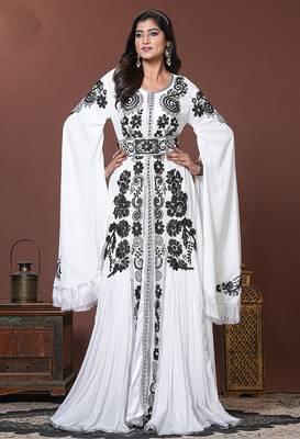 White moroccan arabic party wear wedding kaftan 1