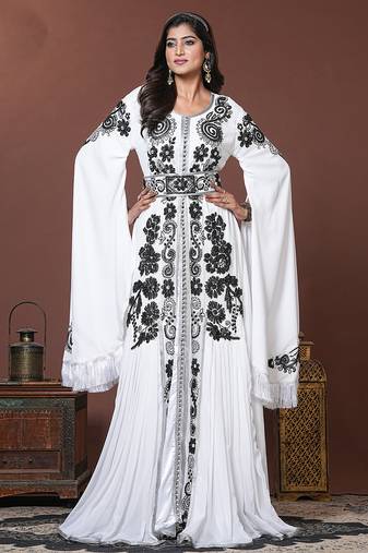 White moroccan arabic party wear wedding kaftan