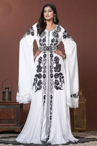 White moroccan arabic party wear wedding kaftan