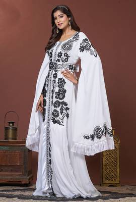White moroccan arabic party wear wedding kaftan 2