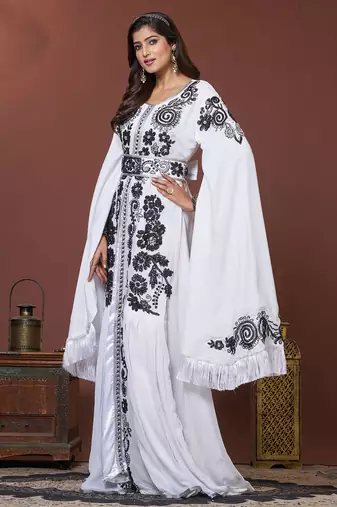 White moroccan arabic party wear wedding kaftan