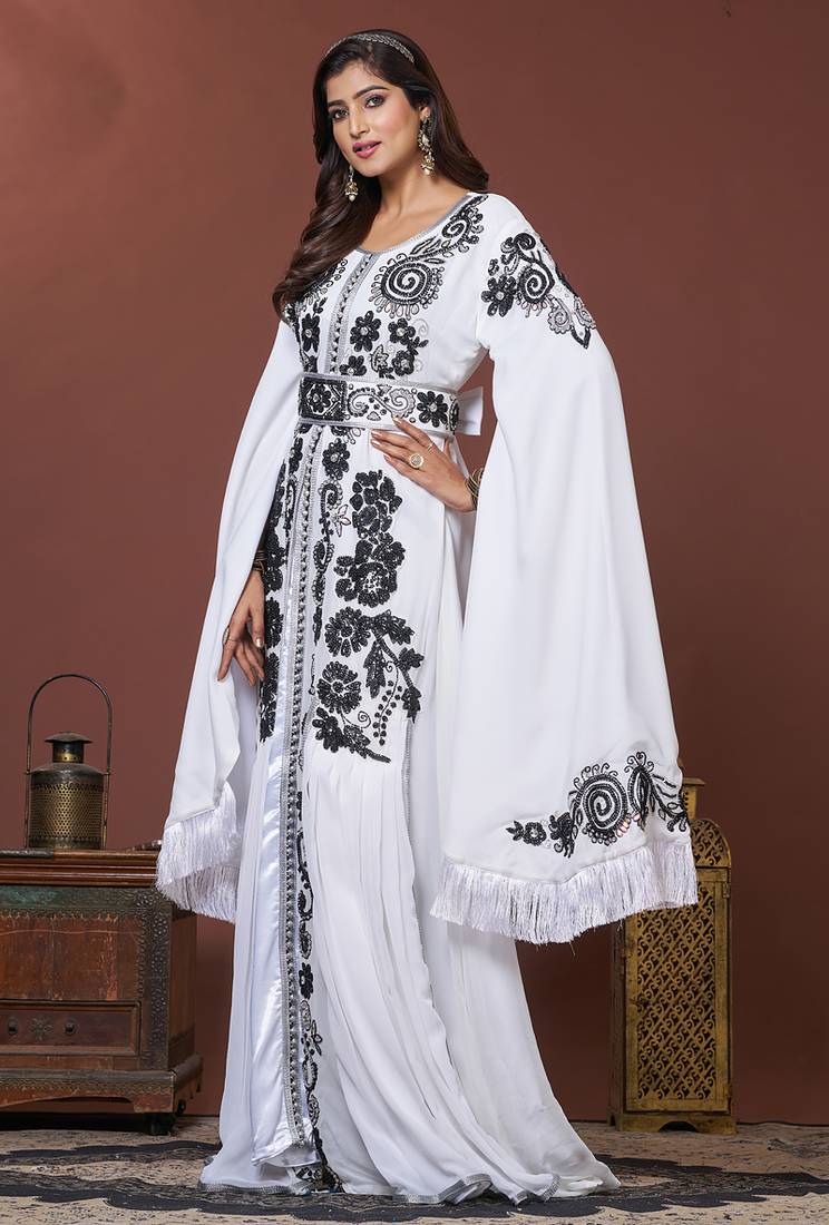 White moroccan arabic party wear wedding kaftan