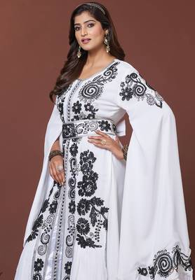 White moroccan arabic party wear wedding kaftan 3