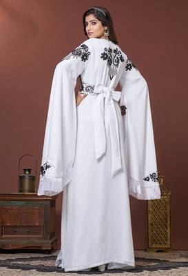 White moroccan arabic party wear wedding kaftan 4