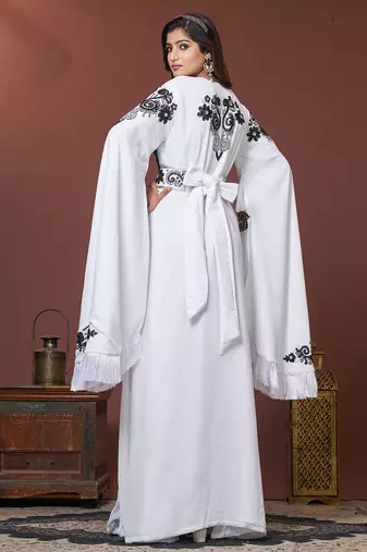 White moroccan arabic party wear wedding kaftan