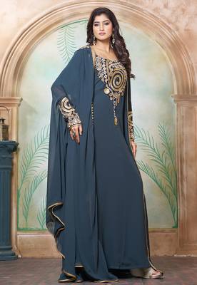 Dark grey and black georgette islamic party wear kaftan 1