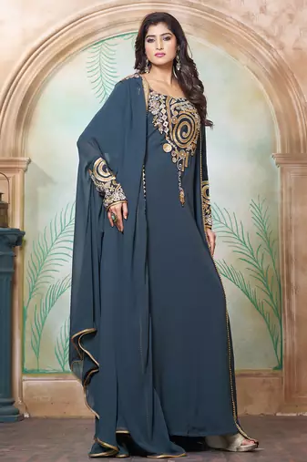 Dark grey and black georgette islamic party wear kaftan