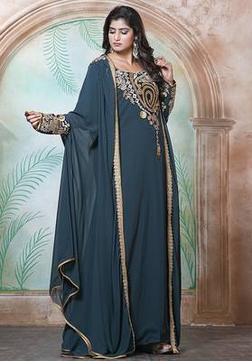 Dark grey and black georgette islamic party wear kaftan 2