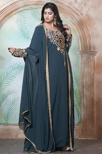 Dark grey and black georgette islamic party wear kaftan