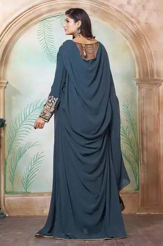 Dark grey and black georgette islamic party wear kaftan