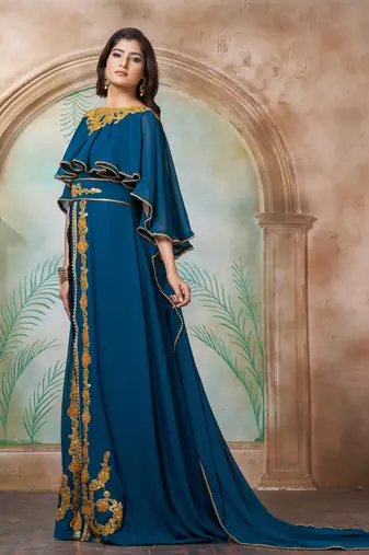 Bottle green designer arabic takchita wedding kaftan