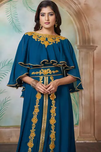 Bottle green designer arabic takchita wedding kaftan