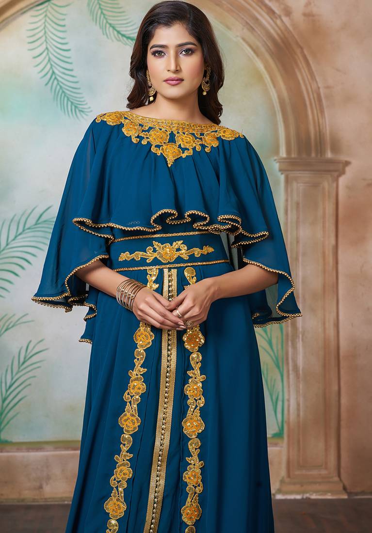 Bottle green designer arabic takchita wedding kaftan