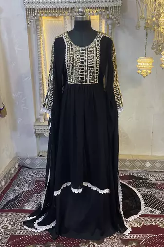 Black embroidery women kaftan dress