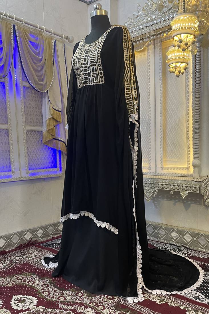 Black embroidery women kaftan dress