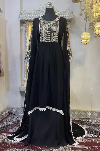 Black embroidery women kaftan dress