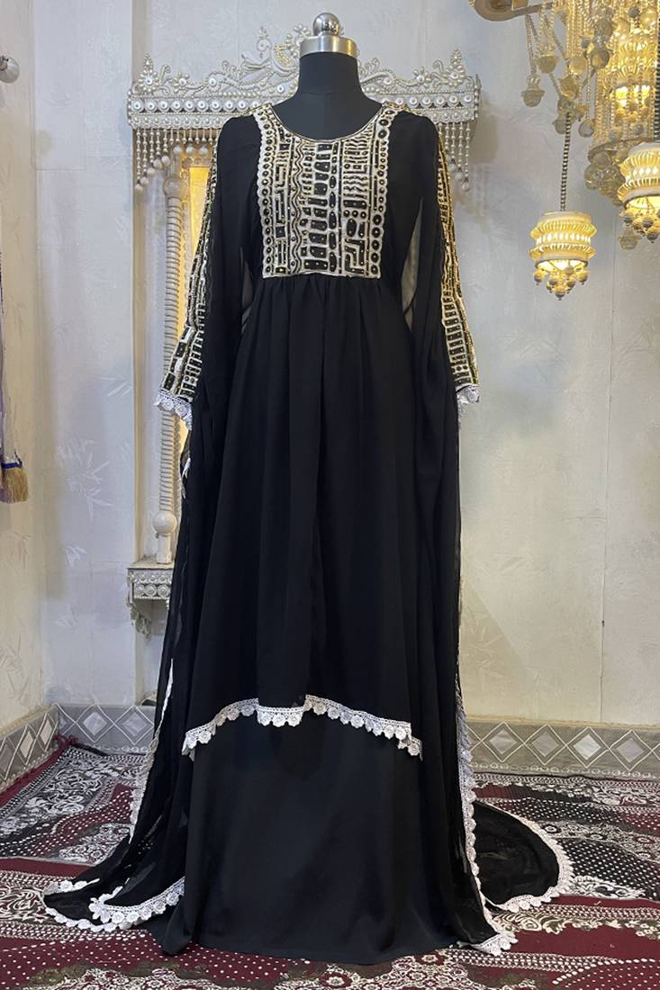 Black embroidery women kaftan dress